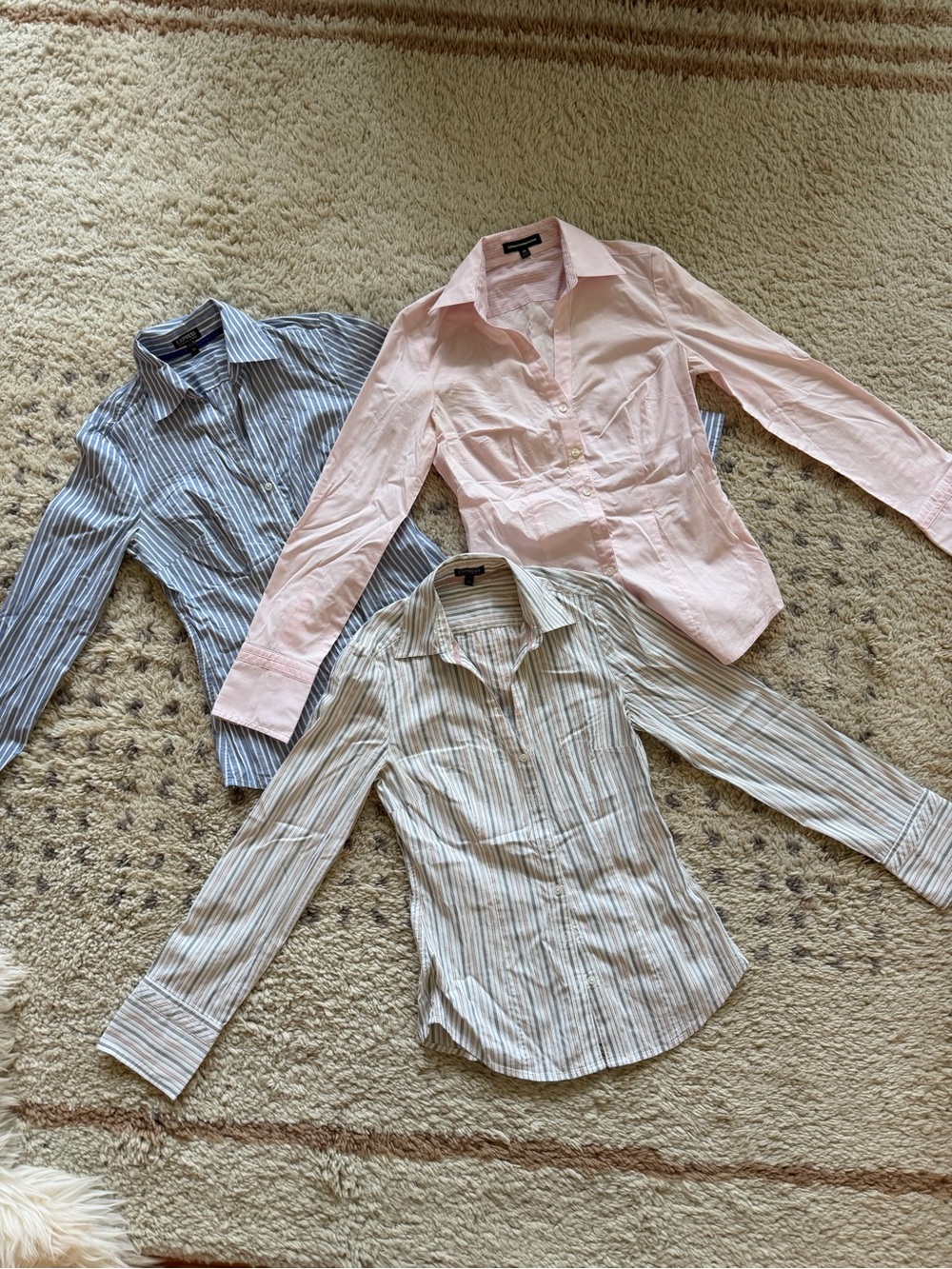 Express Women's Button-Down Shirt Set - Pink, Blue, multi pin Stripes XS